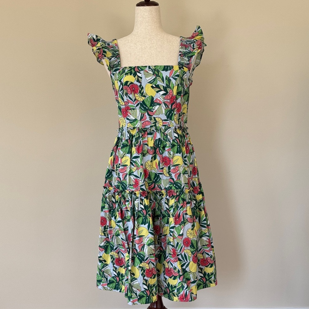 Eliza J Green Floral Midi Dress with Ruffle Sleeves